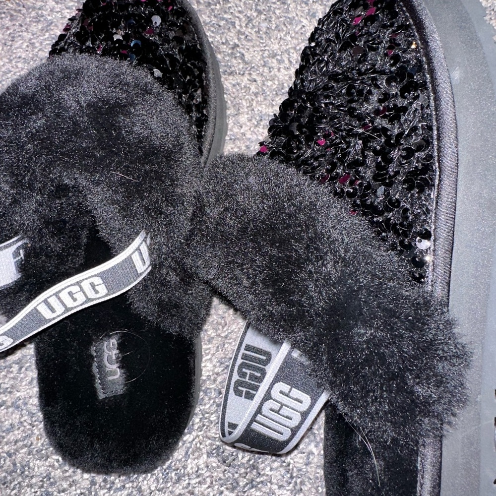 UGG Black Sequin and Fur shoes
